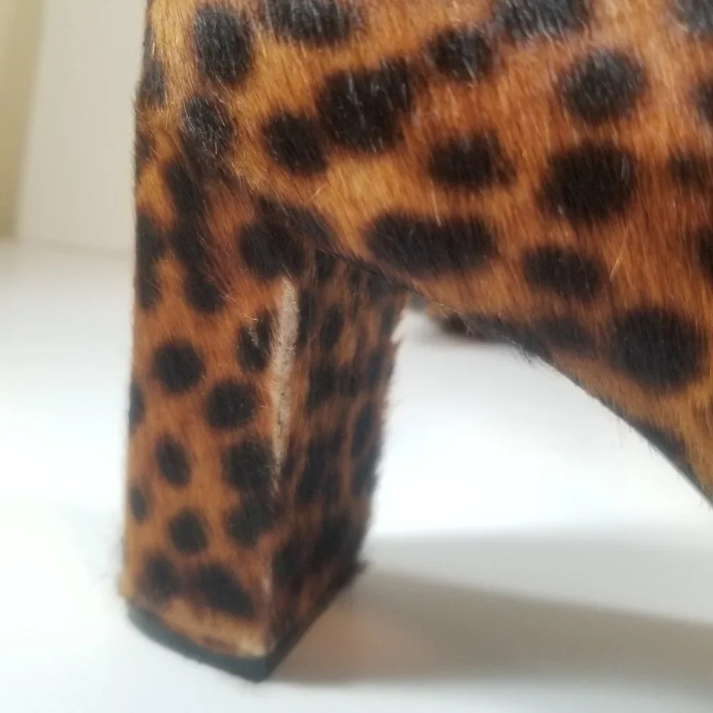 Eugenia Kim Women Booties Calf Hair Leopard Brown Zip Up Ankle Heel Boots Sz 41